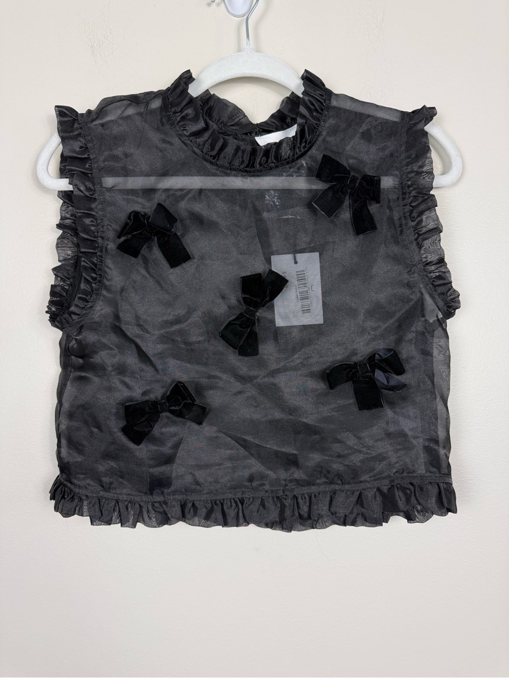 Mable Top Womens Small Black Sleeveless Organza Bow Top Cropped Sheer NWT
